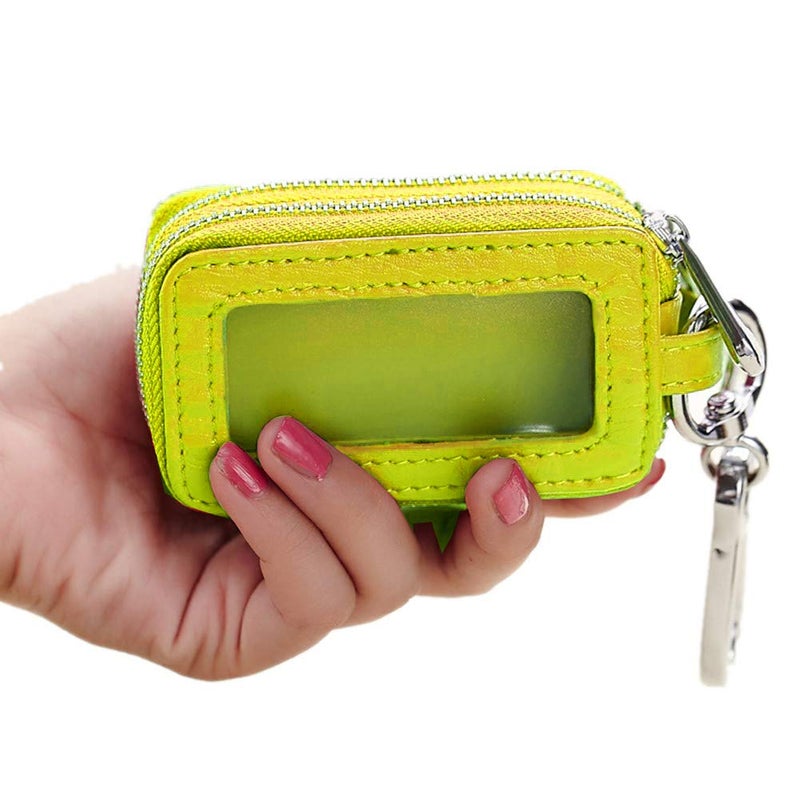 BAKUN Two-Sides Mini Genuine Leather Car Key Chain Holder Wallet Case, Key Holder Key Organizer Wallet(Yellow) - Image 3